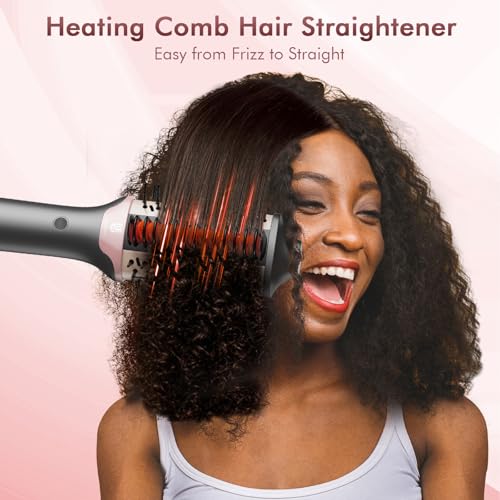 Blow Dryer Brush Hair Straightener: High Speed Hot Air Styler 110,000 RPM for Fast Drying Straightening Volumizing, One Step Volumizer with PTC Smoothing Comb Negative Ion for Silky Frizz-Free (Grey)
