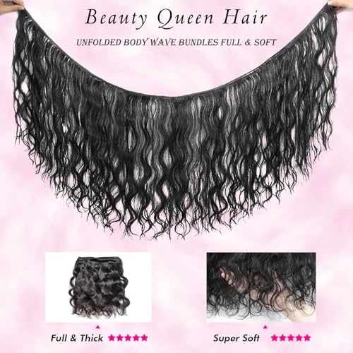 Beauty Queen 3 Bundles Human Hair Body Wave (20 20 20 Inch) 16A Grade Unprocessed Brazilian Sew In Thick Hair Bundles Virgin Hair Extensions Natural Color