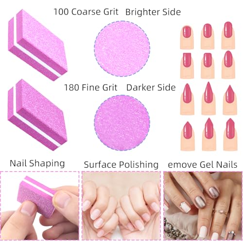50Pcs Pink Sponge Nail Buffers,100/180 Grit Mini Nail Files,Mini Buffer Block Nail File for Acrylic & Natural Nails,Double-Sided Buffing Blocks for Manicure & Pedicure, Salon & Home Use