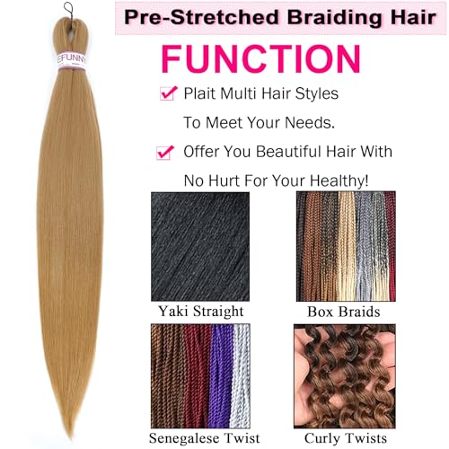BEFUNNY Braiding Hair,24 Inch 8 Packs Pre Stretched Braiding Hair,Honey Prestretched Hair For Black Women Hair,Professional Itch Free Yaki Synthetic Hair Extension(8pcs,27#)