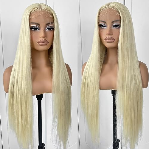 613 Wigs Long Straight Lace Front Wigs White Glueless Straight Hair Lace Front Wig Pre Plucked Synthetic HD Lace Front Wig 32inch