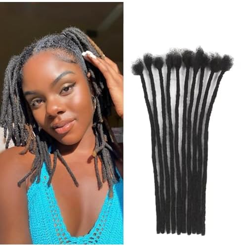 Long Loc Extensions Human Hair Dreadlock Extensions Dreads Extensions for Men Women 0.4 cm 16 Inch 60 Strands Handmade Permanent Locs Extension Natural Black Locs Hair Extensions Can be Dyed Bleached