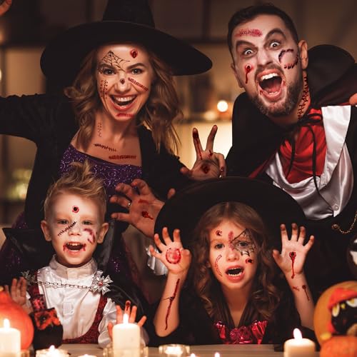 Halloween Decorations, 32PCS Halloween Tattoos Stickers, Scary Zombie Makeup, Relistic Fake Scars Wounds, Body Fake Blood Tattoos for Women Party Favors for Chucky Cosume Cosplay Sticker