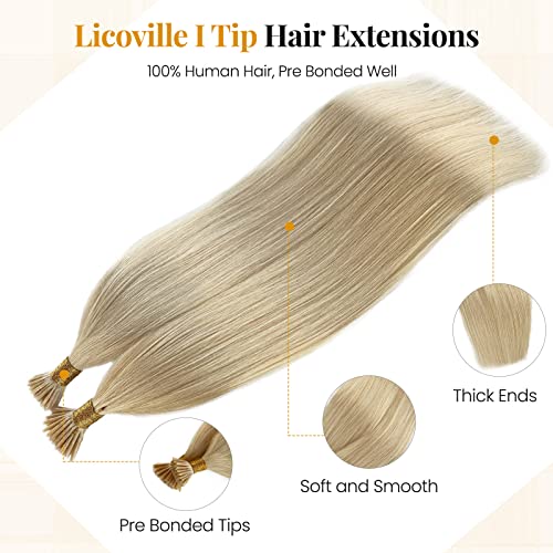 I Tip Human Hair Extension Platinum I Tips Real Hair Extensions for Women 50s 50g Keratin Cold Fusion Pre Bonded Itip Blonde Hair Extensions 22 Inch Silky Straight for Blonde Hair