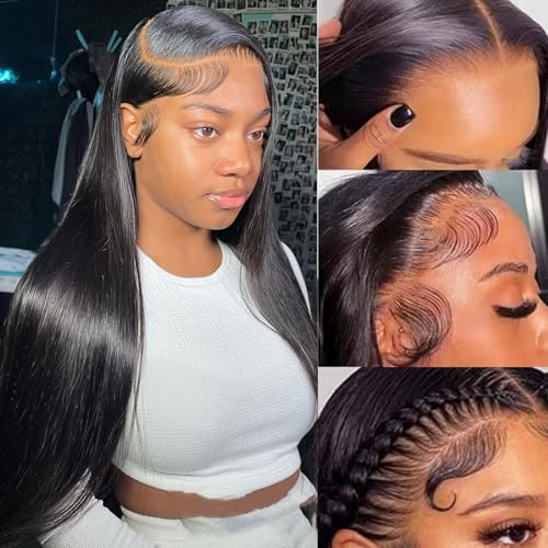 Full 13x6 HD Lace Front Wigs Human Hair Straight 180 Density Transparent Lace Frontal Wig for Women Natural Black Color Long Hair Glueless Wig 26 Inch