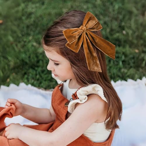 2PCS Velvet Hair Bow Brown Bow Hair Ribbon Clips for women Girls Fall Alligator Hair Clips Hair Accessories Toddlers Kids Teens