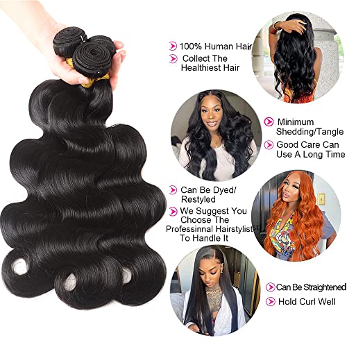 12A Brazilian Body Wave Human Hair 3 Bundles 22 24 26 Inch 100% Unprocessed Brazilian Virgin Human Hair Weave Bundles Body Wave Hair Extensions Natural Color