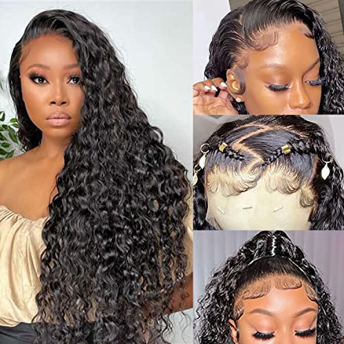 13x6 HD Transparent Lace Front Wigs, 180% Density Water Wave, Unprocessed Brazilian Virgin Human Hair, Soft and Natural, Medium Cap Size