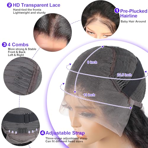 Body Wave Lace Front Wigs Human Hair 200 Density 13x6 HD Lace Frontal Wigs Human Hair Pre Plucked Natural Color 22 Inch