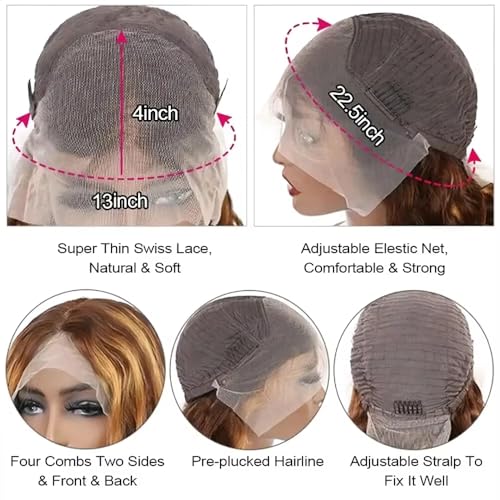 Ombre Lace Front Wig Human Hair 22inch Highlight 13x4 HD Straight Lace Front Wigs Human Hair 200% Density 4/27 Colored Honey Blonde Wig Human Hair Glueless Pre Plucked with Baby Hair