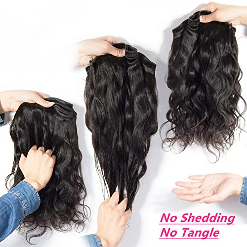 Human Hair Bundles with Closure (22 24 26+20£¬Free Part) Body Wave Bundles with Lace Closure Brazilian Human Hair Weave Virgin Hair Weft 150% Density Natural Color for Black Women