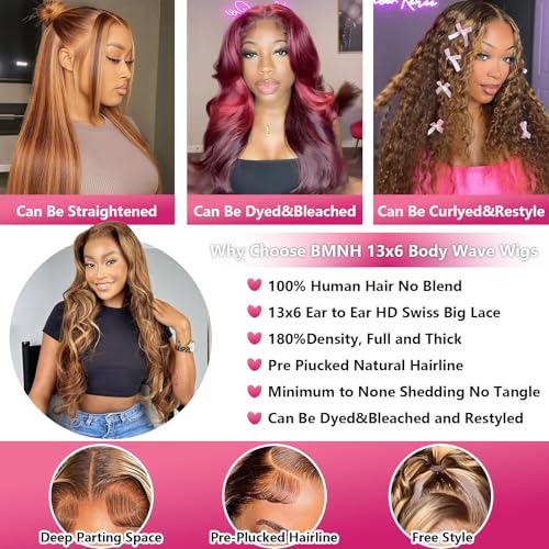 Ombre Honey Blonde Lace Front Wig Human Hair 13x6 Highlight Body Wave Lace Front Wig Glueless Pre Plucked With Baby Hair P4/27 HD Lace Frontal Wig 200% Density Colored Wigs 32 Inch