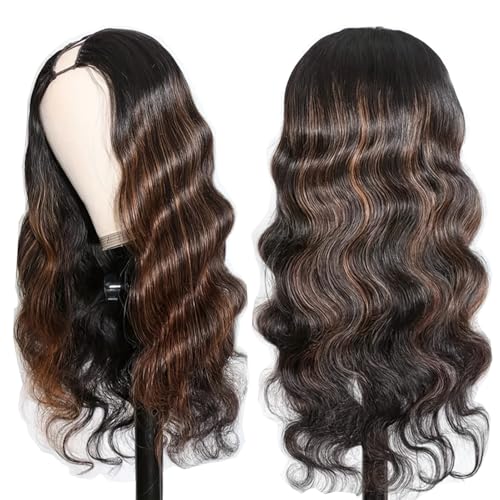 V Part Wig Human Hair Body Wave 1B/30 Highlight Ombre Wigs for Black Women Wear and Go Glueless Human Hair Wig Upgrade U Part Wigs No Sew in No Glue Beginner Friendly 180% Density 24 inch