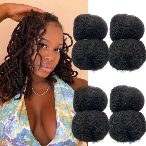 Tight Afro Kinky Human Hair for Dreadlocks,Ideal for Making Locs,Repair Extensions,Twist or Braids 4 Bundles/Package Natural Black #1B 18inch