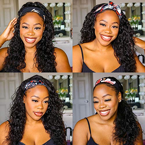 Hermosa Water Wave Headband Wig Human Hair Easy Wear 150% Density Brazilian Headband Human Hair Wigs For Black Women Glueless Machine Made Headband Wig 26 inch