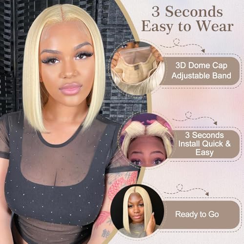 Blonde Bob Wig Human Hair 613 Bob Lace Front Wig Human Hair 13X6 Blonde lace Front Bob Wigs Pre Plucked 180% 18 inch