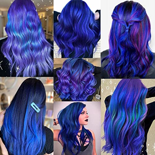 12 PCS Blue Hair Extensions Clip in, Colored Party Highlights Extension for Kids Girls Synthetic Hairpiece Straight 22 inch