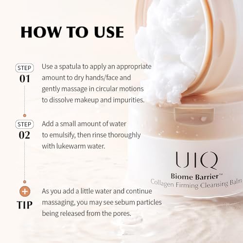 UIQ Biome Barrier Collagen Firming Cleansing Balm ? Deep Pore & Makeup Cleansing Balm for Blackheads, Whiteheads, Waterproof Makeup, 3.38 fl oz
