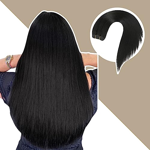 Sew in Hair Extensions Real Human hair, Silky Soft &Shiny Double Drawn Weft Hair Extensions human hair, Thick ends&Tangle Free Human hair extensions sew in,100g Straight Natural Black,16 inch