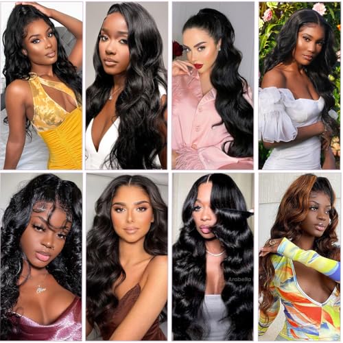 Human Hair Extensions - Body Wave Bundles, 100% Unprocessed Brazilian Virgin Hair, 3 Bundles, Wavy, Black, Sew-In Installation, 26-30 Inch