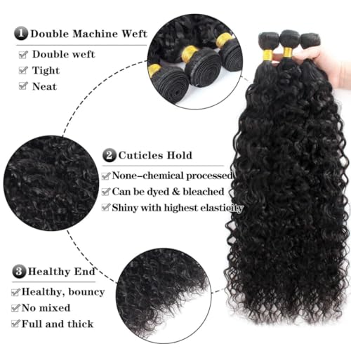 Brazilian Virgin Human Hair Water Wave Bundles with 4x4 Lace Closure (22 24 26+20, Free Part) Burmese Curly Human Hair Bundles with Closure Natural Color
