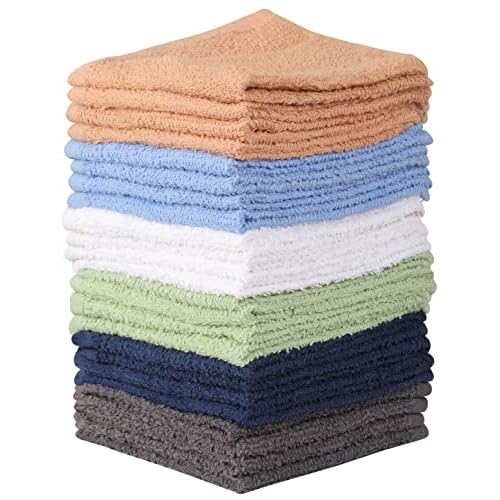 Towel and Linen Mart 100% Cotton - 24 Pack Wash Cloth Set - Flannel Face Cloths, Highly Absorbent and Soft Feel Fingertip Towels (Multi, Pack of 24)