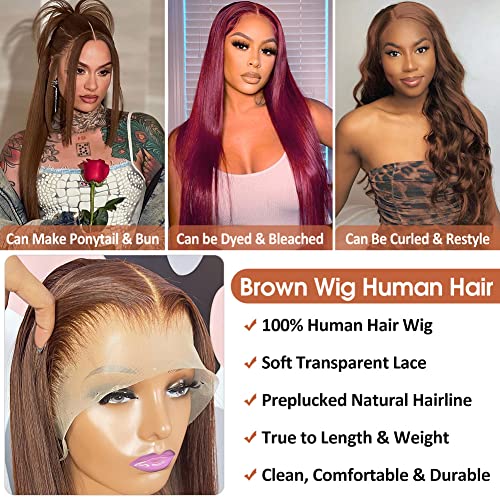 Flady Glueless Brown Straight Wigs Human Hair Pre Plucked HD Lace Front Wigs Human Hair For Women 150 Density Dark Brown Wig Human Hair With Natural Hairline