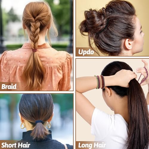 NEBURORA 28 Pcs Boho Hair Ties Braided Elastic Bracelets Hair Ties Ponytail Holders for Women and Girls with Thick or Thin Hair 6 Styles Multicolor