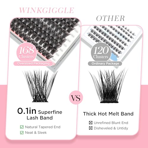 Cluster Lashes Wispy Lash Clusters, 168pcs D Curl Natural Volume Lashes Clusters, DIY Individual Eyelash Extensions with Soft Ultra-thin Band, 9-16mm (56D)
