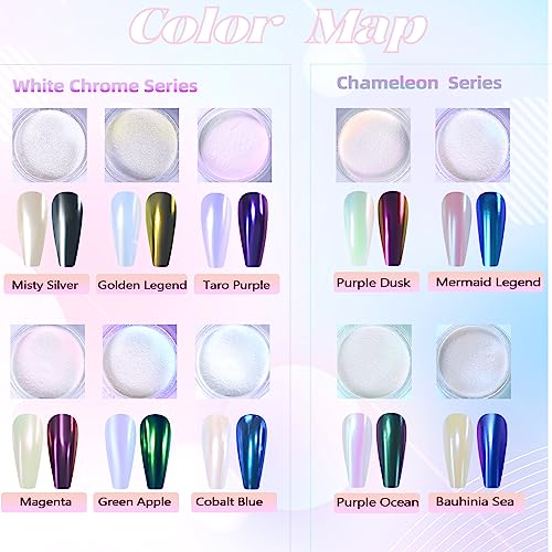 Laza White Chrome Nail Powder Glazed Donut Nails Metallic Effect Pigment Shimmer Pearlescent Mica Powder Iridescent Aurora Nail Glitter Fairy Dust Gel Nail Art Supplies Nail Techs ? Pearl Chrome