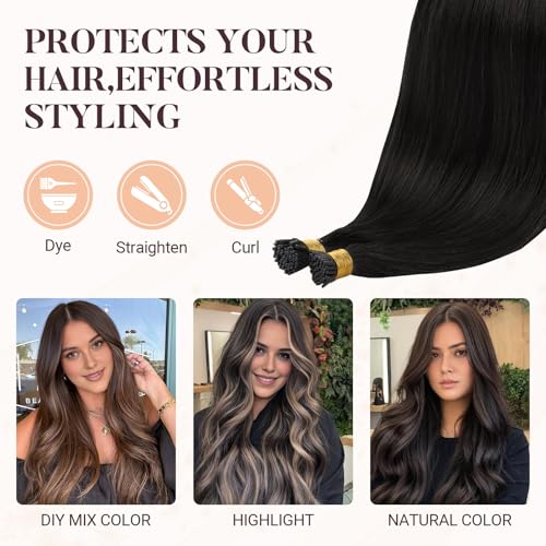 MAXITA I Tip Hair Extensions Human Hair,Natural Black 100g/50s 22 Inch, Comfortable Wear, 100% Remy Human Hair, Real Human Itip Keratin Hair Extensions