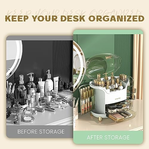 Makeup Organizer, Large Capacity Cosmetic Storage, Skincare Organizer with 2 Storage Drawers, Cosmetics Organizer for Skincare, Lipsticks, Perfume for Bathroom Countertop, Bedroom Dresser (White)