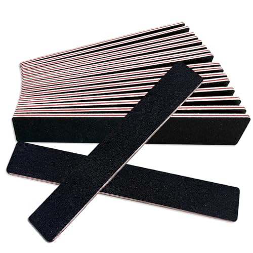 Nail Files (12 Pack), Emery Board Nail File for Acrylic Nails and Natural Nails, 100/180 Grit Double Sided Emory Boards Professional Nail Filer Reusable Washable Manicure Square Black