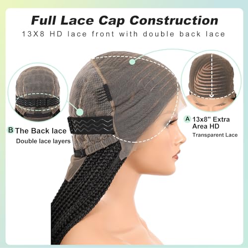 13x8 Inch HD Lace Front Cornrow Braided Wigs For Women Box Braid Wig With Baby Hair Back Lemonade Braids 36" Black Premium Synthetic Box Braided Wig Transparent Lace Front Braids Wigs