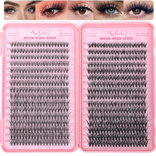 Manga Lash Clusters, 640 Pcs Eyelashes Clusters Extensions 9-16mm Individual Lashes D Curl Fluffy Wispy False Eyelashes Thin Band (30D&40D)