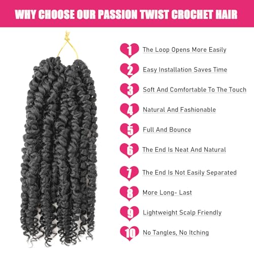 Passion Twist Crochet Hair 10 Inch 6 Packs Pre-Twisted, Pre-Looped, Wavy, Curly, Short Bohemian Crochet Braids Hair for Black Women, Kids & Girls (10 Inch,1B)