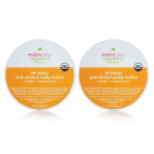 Mambino Organics Oh Baby! Belly Butter, Belly Cream with Shea Butter for Pregnancy, Minimizes Stretch Marks, Vegan, Cruelty-Free, Maternity Skin Care, 2-Pack, 4 fl oz