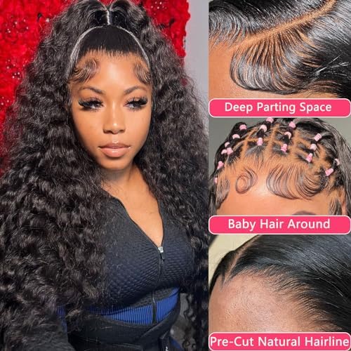 5x5 Lace Closure Wig Water Wave 5x5 Hd Lace Closure Wigs Human Hair For Women 180% Density 100% Virgin Human Hair Free Part 5x5 Deep Curly Closure Glueless Wig Pre Plucked 30 Inch