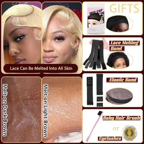 Azkiu 613 Lace Frontal Wig Human Hair 13x4 Hd Lace Blonde Straight Wigs Human Hair Pre Plucked With Baby Hair Bleached Knot Blonde wig Human Hair 150 Density 26 inch