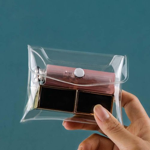 YSSZAM Transparent Mini PVC Makeup Bag Small Clear Plastic Cosmetic Organizer Bag Pouch with Snap Closure Cosmetic Bags for Vacation Travel, Bathroom Organizing(S)