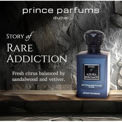 Prince Parfums Dubai ? Story of Azura Bergamot ? Men¡¯s Extrait de Parfum 3.4 Ounces ? Luxury Cologne with Grapefruit, Bergamot, Sandalwood & Vetiver ? Fresh, Bold & Long Lasting Fragrance