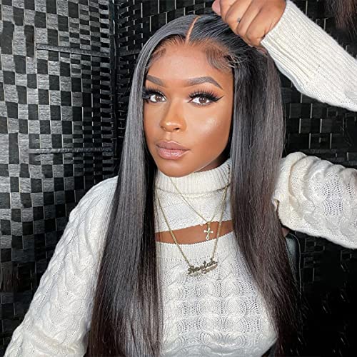 ISEE HAIR HD Lace Front Wig Wear & Go Glueless Lace Wig Brazilian Straight Lace Wigs For Women No Glue 5x7 Lace Pre Cut Wig Human Hair Wigs Transparent Lace Closure Wigs 180% Density 18 Inch