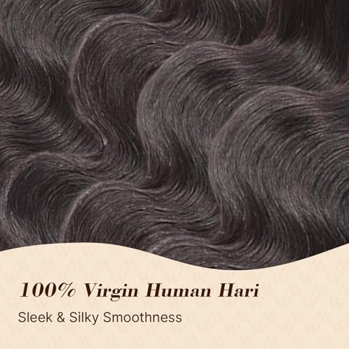 Wequeen 16A Body Wave Human Hair Bundles 20 22 24 Inch 100% Unprocessed Brazilian Virgin Hair Quick Weave Bundles Human Hair Extensions Real Human Hair, Natural Black