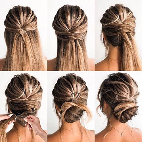 8 Pieces Side Combs, Metal Fork Clip Pins for Buns, 4 Prong Updo U-Shape Sticks for Women Hair Styling Tool Accessories
