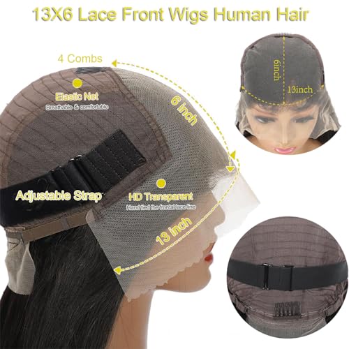 Deep Wave Lace Front Wigs Human Hair 13x6 HD Transparent Deep Curly Lace Frontal Wigs Human Hair 180% Density Glueless Wigs Human Hair pre Plucked Natural Color 32 Inch