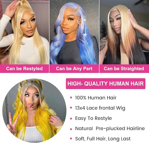 Straight Lace Front Wigs, 13x4 HD Transparent Straight Lace Frontal Wigs Human Hair with Baby Hair 180% Density Bleached Knots Virgin Glueless Human Hair Wigs (Blonde, 28 inch)