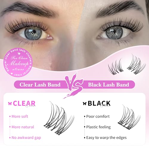Natural Lash Clusters Venus Wispy Cluster Eyelash Extensions Invisible Thin Band Eyelash Cluster 8-16mm DIY Lash Extensions with Clear Band Individual Lashes Clusters Natural Look by WTVANE