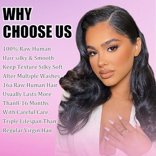 16A Raw Human Hair Bundles 20 20 22 22 Inch Body Wave Bundles Human Hair, 100% Unprocessed Brazilian Virgin Hair, Keep Texture Silky Soft After Multiple Washes, Triple Lifespan (4Bundles/200g)