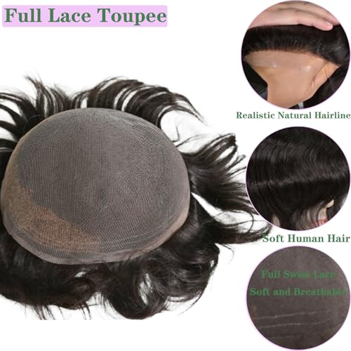 HD Lace Men¡¯s Toupee 8x10 Inch 100% European Virgin Human Hair 6 Inch Length Medium Light Density Hair System for Men 1B Black with 20% gray hair