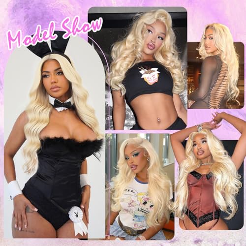 28 Inch 613 Lace Front Wigs Human Hair 13X6 HD Transparent Lace Front Blonde Wig Human Hair Pre Plucked 200% Density Body Wave Wigs for Women